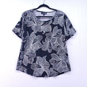 Antthony Original Blouse Size Large Women's Black White Floral Stretchy